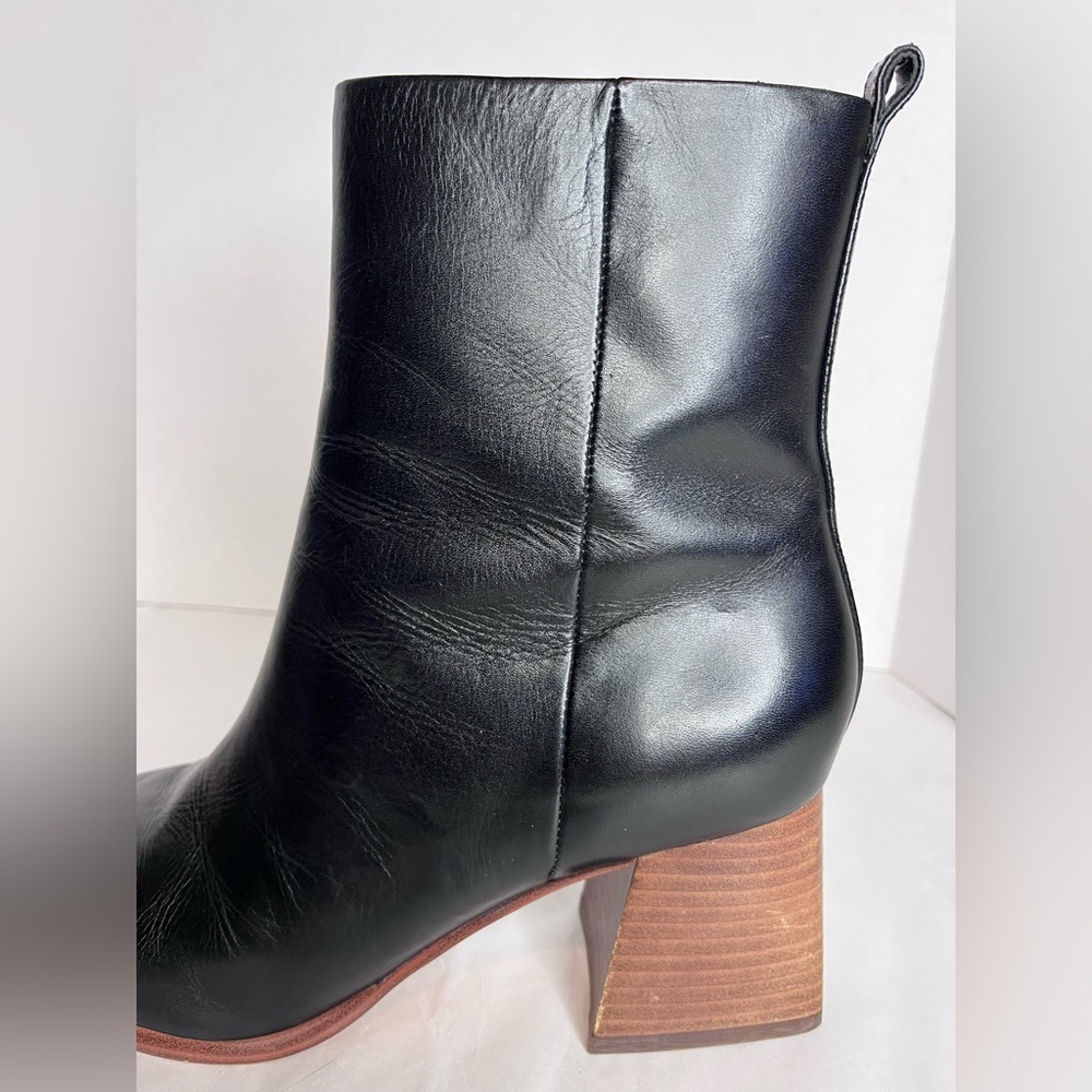 Marc Fisher Floria Black Leather Block Heel Ankle Boots View 4